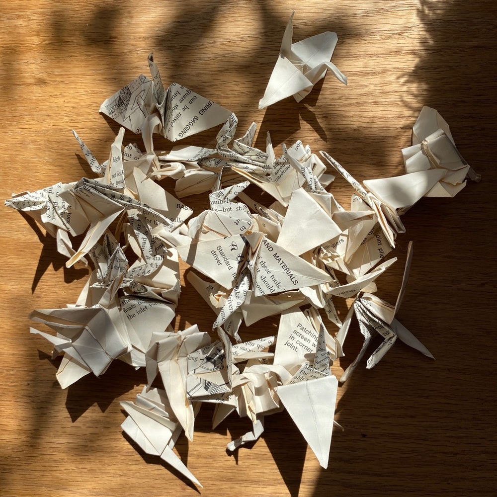 100 paper cranes -gold painted wings